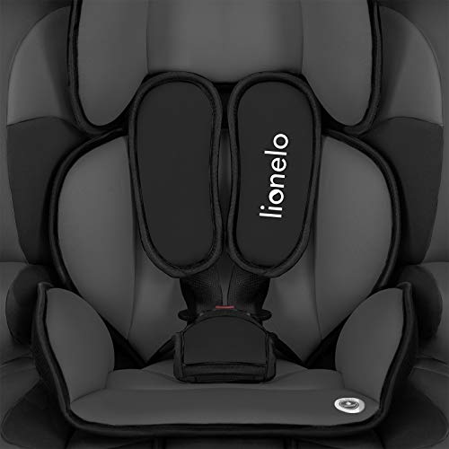 Lionelo Levi One Kindersitz 9-36kg Kindersitz Auto höhenverstellbare vertiefte Kopfstütze Seitenschutz abnehmbare Rückenlehne Sitzverkleinerer 5-Punkt-Gurte (Sporty Black) - 9