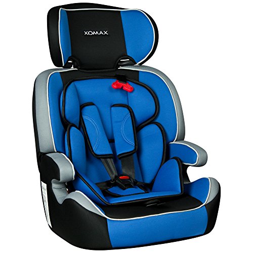XOMAX XM-K4 BLUE Kindersitz 9-36 kg, Gruppe I / II / III, ECE R44/04 geprüft, Farbe: Blau, Schwarz, Grau + mitwachsend + 5-Punkte-Sicherheitsgurt + Kopfstütze verstellbar + Rückenlehne abnehmbar / Bezüge abnehmbar & waschbar - 2