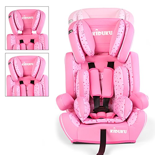 KIDUKU® Autokindersitz Kindersitz Kinderautositz, Sitzschale, universal, zugelassen nach ECE R44/04, in 6 verschiedenen Farben, 9 kg - 36 kg 1 - 12 Jahre, Gruppe 1 / 2 / 3 (Rosa/Pink) - 3